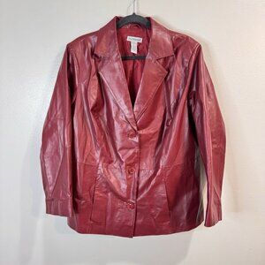 Vintage 90s Y2K Jessica London Jacket Coat Womens 14 Red Leather Pockets